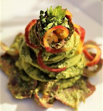Zucchini Noodle combines beautifully with the pesto