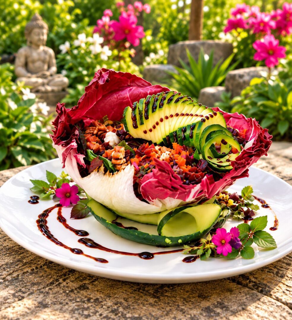 Garden salad with avocado and radicchio